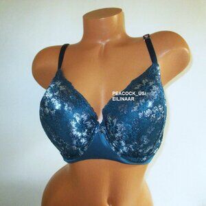 38DD VICTORIA SECRET Body by Victoria Lined Demi Bra Deep Green Silver Lace